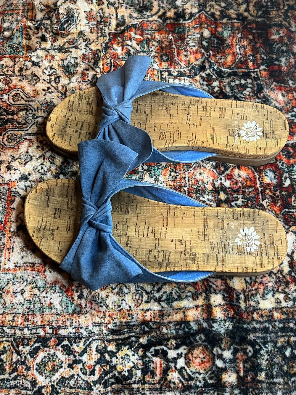 Yellow Box Light Blue Bow Cork Slide Sandals - Picture 2 of 6